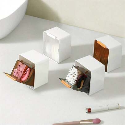 Cotton Swab Storage Box, Bathroom Wall-Mounted Flip Cover Makeup Pad Pad Remover Cotton Box, Home Hair Tie Holder