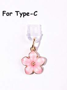 1 pezzo Tappo antipolvere per porta di ricarica con design a fiori di ciliegio/sakura, ciondolo in lega di alta qualità, delicato, dolce e alla moda, lavorazione a olio fluido, adatto per decorazioni primaverili ed estive, accessorio decorativo per porta di ricarica di telefono, tablet, auricolare, Kindle, tappo in silicone trasparente, adatto come piccolo regalo, protegge la porta di ricarica da acqua, umidità e sporco, compatibile con connettore Lightning/Type-C per iPhone, si fissa saldamente in posizione