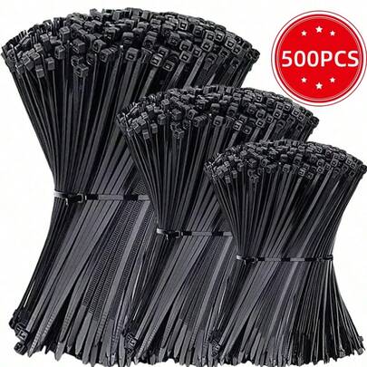 500 st svarta och vita nylonband, självlåsande plastband, buntband, självlåsande nylonband, kabelband, multifunktionella tätande buntband, hög hållbarhet utan att gå sönder, trådsortering och förvaring, fixering av hushållskablar, lämplig för inomhus- och utomhusbruk