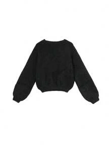 女士 V 领毛衣，柔软仿貂皮休闲长袖上衣