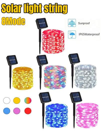 1 Stück Solarleuchte Lichterkette, 8 wasserdichte Beleuchtungsmodi für den Außenbereich, Kupferdraht Lichterkette 50-300 LEDs, DIY, geeignet für Garten, Hof, Terrasse, Camping, Party, Hochzeit, Weihnachtsbaum Dekoration, Weihnachten, Halloween, Valentinstag Atmosphäre Dekorations Lichterkette (Warmweiß/Weiß/Farbe/Rosa/Blau/Rot)