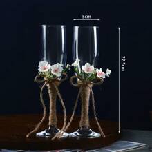 2pcs Champagne Flute Set, Wedding Toasting Glasses, Linen Rope & Flower Couple Wine Glasses, Suitable For Wedding, Engagement, Bachelor/Bachelorette Party And Other Gatherings