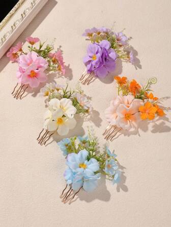 1pc New Bohemian Faux Flower Hair Comb, Chrysanthemum Shaped Hair Clip For Updo, Travel & Photo Shoot Hair Accessory