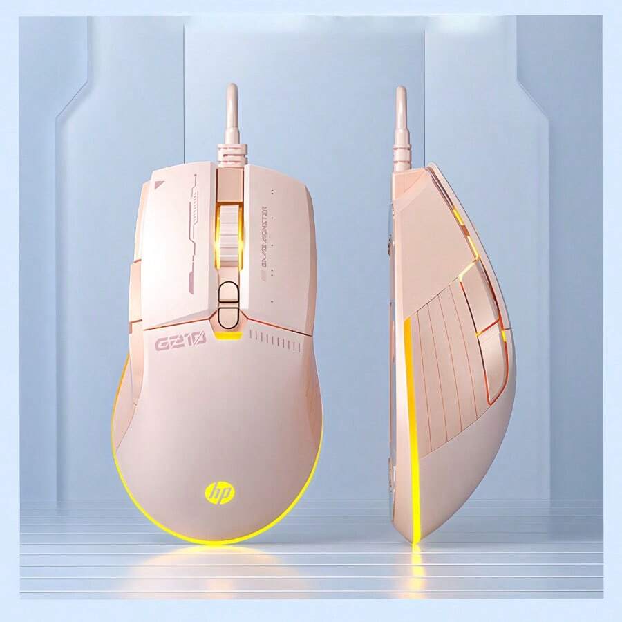 HP Mouse G210 One-Click Macro Programming | High-Precision Sensor Ergonomic Grip Durable Professional Gaming Mouse Pink With Sound