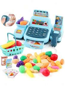 1套儿童模拟过家家玩具超市收银机角色扮演迷你便利店收银员模型亲子互动玩具，2节5号电池供电，适合男孩女孩角色扮演玩具（不含电池，部分配件颜色随机）