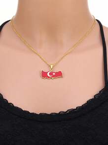 1pc Punk Stainless Steel Drip Oil Turkey Map Flag Pendant Necklace, Minimalist & Fashion Design Suitable For Couples