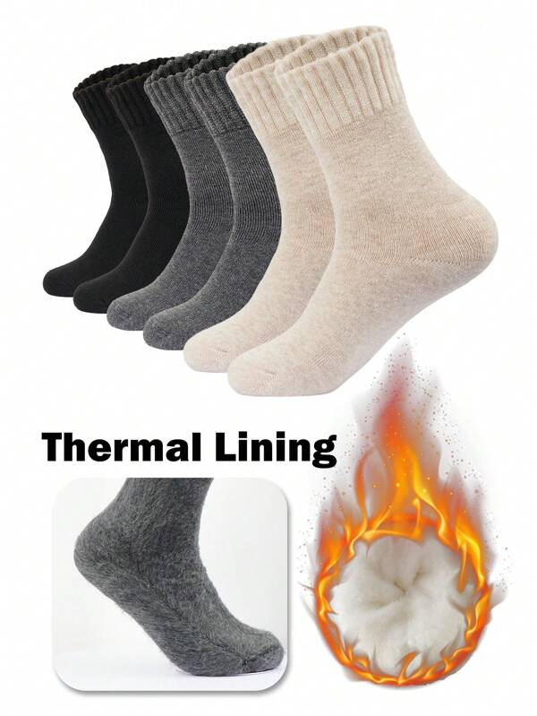 3 Pairs Women's Thick Fleece Crew Socks, Warm And Durable Fuzzy Socks For Autumn/Winter, Soft And Comfortable Heat-Retaining House Socks, Sleeping Socks