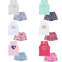 Kit 8 Peças de Roupa Infantil Menina Feminino Verão 1 ao 16 com 4 Blusas + 4 Shorts - Multicolorido - Visão 6