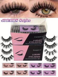 MAGEFY 20 par naturalnych rzęs Crossover Volume, 4 style rzęs + 20 szczoteczek do rzęs, rzęsy komiksowe, wielokrotnego użytku - Czarne - Zobacz 9