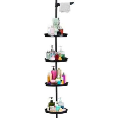 Huisuilinss Corner Shower Caddy Tension Pole,Quick Installation 4-Tier Rustproof Bathroom Organizer Shelves For Bathtub Shampoo Storage,39-113 Inch Adjustable Floor Standing Bath Rack Holder