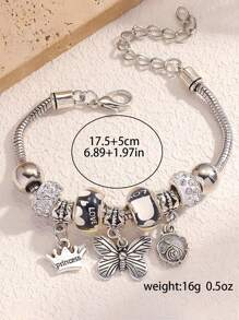 1 件女孩时尚手链，波西米亚银蝴蝶吊坠，水钻和串珠优雅手链，适合派对、宴会的礼物