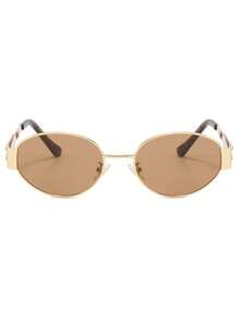 1 Pair Of Retro Golden Brown Glasses, Retro And Fashionable, Suitable For Women, Summer Beach Vacation, Outdoor Activities, Travel Wear, Pearl Decoration Party Style Combination Frame, Suitable For Music Festivals. - 棕色 - 查看 5