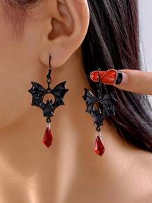 万圣节蝙蝠水晶耳环欧美夸张哥特节日蝙蝠耳环复古耳钉节日礼物送朋友 - 蝙蝠耳環 - 查看 1