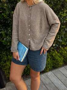 Knit Cardigan For Women Fashionable Versatile Solid Color Long Sleeve Loose Button Down Sweater - 卡其色 - 查看 1
