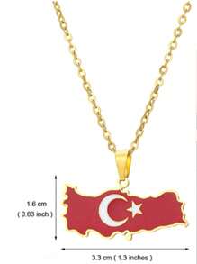 1pc Punk Stainless Steel Drip Oil Turkey Map Flag Pendant Necklace, Minimalist & Fashion Design Suitable For Couples
