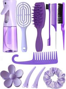 11 件/套多功能美发工具套装，包括头皮按摩梳、200 毫升高压喷雾瓶、顺发梳、发圈，适合所有发质和女性，是送给女朋友/家人的绝佳礼物，美发套装、美发工具套装、美发套装、发饰、美发工具 - 彩色 - 查看 13