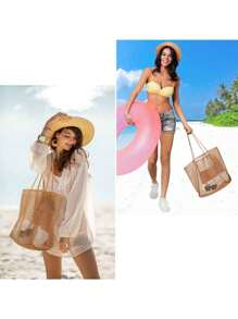 حقيبة شبكية للشاطئ، حقيبة سعة كبيرة، حقيبة تخزين للسفر، حقيبة محمولة متعددة الاستخدامات، خفيفة الوزن، مقاومة للماء، قابلة للطي، مناسبة للشاطئ والتسوق والسباحة والجيم والسفر والمدرسة، حقيبة كتف مائلة، حقيبة متشرد، حقيبة هلال القمر، محفظة، سلسلة مفاتيح أنمي، كاميرا، حقيبة مستحضرات تجميل للسفر واليومية