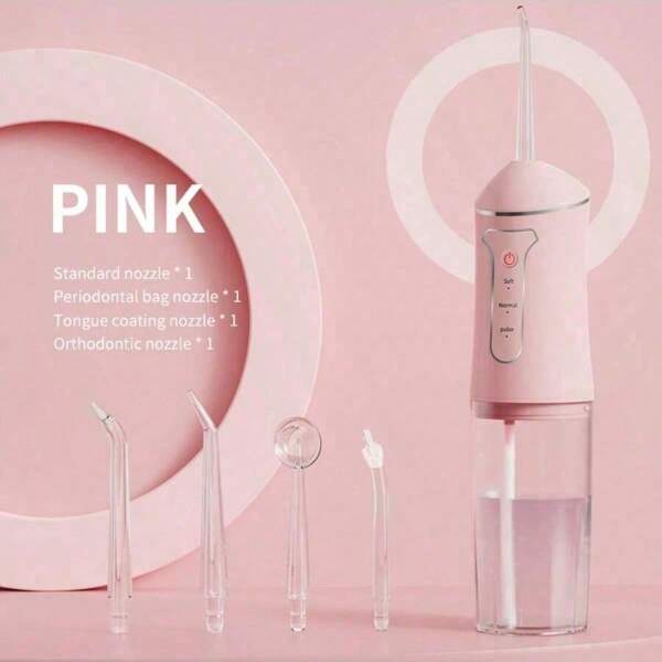 منظف الأسنان الكهربائي المائي ، غسالة فمويه محمولة ب- 3 أوضاع و 4 فوهات ، شاحن المياه لتنظيف الأسنان ،للسفر و المنزل ، مناسبة لحوامل الأسنان والعناية الطبية ، مناسبة للهدايا العطلات ،لاسلكي ببطارية USB 800 مللي أمبير