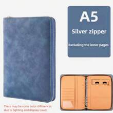 商务拉链袋笔记本A5活页本套装学校用品办公多功能会议记录簿配有卡槽和手机支架仿PU皮革活页夹 - A5 - 查看 13