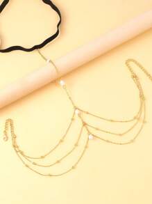 1pc Multi-Layer Golden Pearl Sexy Leg Chain, Summer Beach Crystal Thigh Chain, European And American Accessories - Gold - View 3
