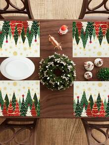 1/2/4pcs Christmas Theme Placemats, Fabric Design With Christmas Tree Pattern And Snowflake Elements, Polyester Placemats, 30x45CM, Suitable For Christmas Holiday Table Decor, Christmas Party Supplies - Multicolor - View 3