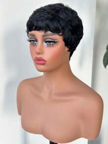 巴西雷米真人发精灵短发假发 - 直发波波头，层次刘海，150% 密度，自然造型，百搭款式，适合女性的母亲节礼物，日常假发，优雅假发，混合真人发假发