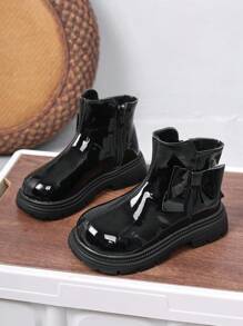 1 Pair Fashionable Bow Decor Princess Style Black Girls' Children Boots