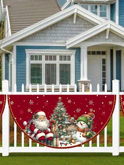 1 bandeira em formato de leque de Feliz Natal, faixa de meio leque com boneco de neve fofo de Papai Noel, bandeira de poliéster com estampa de leque, decoração festiva para festa de Natal, decorações de Natal para casa 2025, decoração de jardim e pátio externo de Natal