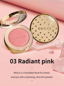 Gucci 柔光哑光腮红 #03 亮粉色 5.5克/0.19盎司 | 奢华哑光腮红，打造光泽妆效 | 可叠加，丝滑柔润配方 | 为双颊增添自然持久的色彩 | 轻松晕染，打造无瑕哑光光泽 | 富含舒缓肌肤成分 | 适合所有肤质，包括敏感肌肤 | 适合打造从日妆到晚妆的理想妆容，增添微妙的暖色调和立体感 | 完美打造精致健康的光泽 - 03 radiant pink - 查看 7