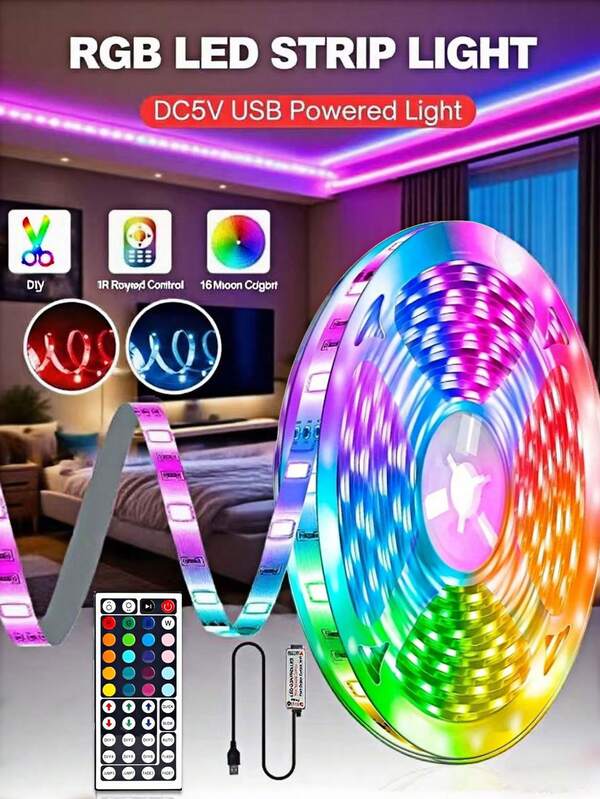 Fitas de LED de 3 a 100 pés, controle remoto de 44 teclas, controle infravermelho, modo "faça você mesmo", regulável, fácil instalação, adequada para quarto, sala de estar, cozinha, bar, corredor, decoração de festas