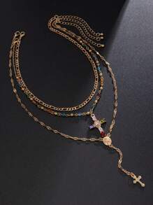Fashionable Diamond Studded Cross Necklace, Men's High-End Sense, Hip-Hop Niche, Layered Collarbone Chain