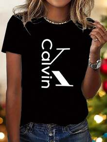 Cartoon Art Letter Print Pattern - Elegant And Fashionable - Women's Round Neck Pullover T-Shirt Casual Sports Short Sleeve S-XXL Size Multiple Colors Optional