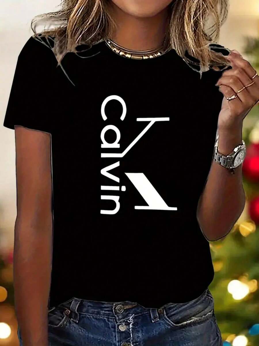 Cartoon Art Letter Print Pattern - Elegant And Fashionable - Women's Round Neck Pullover T-Shirt Casual Sports Short Sleeve S-XXL Size Multiple Colors Optional