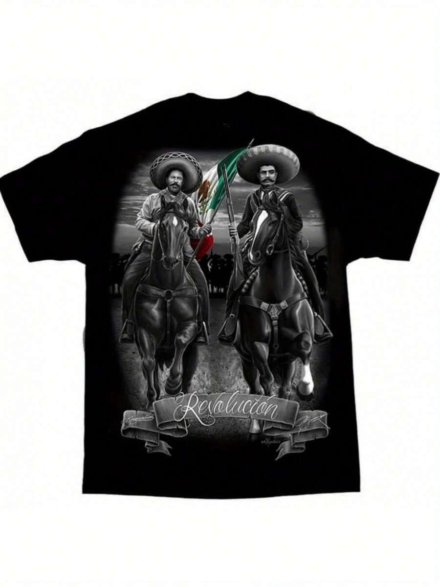 Pancho Villa Revolucion Mexico Chicano Art David Gonzales DGA T-Shirt, Me - màu đen - Xem 1
