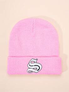 1 件哥特式 26 个英文字母刺绣儿童针织帽，男孩女孩户外休闲冬季保暖寒冷天气帽，适合日常穿着和服装 - 粉色 - 查看 2
