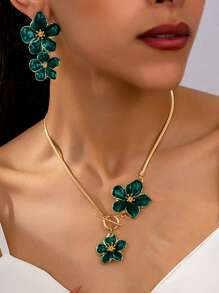 3 pezzi/Set Elegante Collana Pendente e Set di Orecchini con Fiori, Adatto Per Uso Quotidiano, Raduni, Feste, Vacanze e Viaggi delle Donne, Ottimo Regalo Per La Moglie