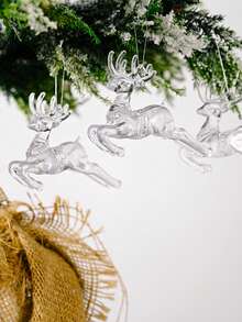 12 buc decorațiuni pentru brad de Crăciun, pandantiv transparent cu fulg de zăpadă de Crăciun, pandantiv creativ cu cerb, pandantiv pentru brad de Crăciun, pandantive transparente acrilice de interior pentru decorațiuni de Crăciun pentru ușă și fereastră, decor de cameră de iarnă