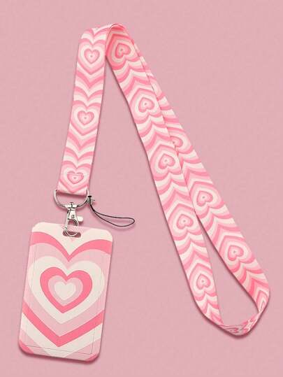 1 pieza Soporte para tarjeta con forma de corazón, Tarjeta de comida de estudiante, Tarjeta de autobús de cuerda trenzada, Llavero con caja de almacenamiento, Funda protectora de dibujos animados para estudiantes, Conjunto de control de acceso de autobús y metro, Tarjeta de paso, Colgante de cordón largo transparente para pareja