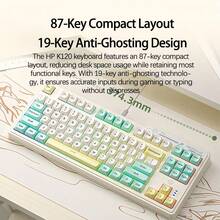HP Keyboard K120 87-Key Compact Gaming Keyboard Portable Gaming Tool Colorful Breathing Backlight Splash-Proof Design Durable Mechanical Feel Multi-Color Keycaps Creamy Yellow Green