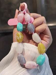 1 件串珠石手机挂绳，不对称石手链，时尚简约腕饰，户外旅行派对配件，高端手机吊饰带，短款手机壳挂绳，通用带垫 - 彩色 - 查看 5
