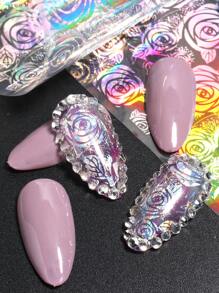 10 件激光玫瑰花美甲转印箔纸花塑料指甲箔转印贴纸 DIY 美甲设计一次性美甲用品柔和色彩装饰