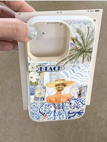 1 pièce Nouvelle étui de téléphone portable antichute, antidérapant, doux, avec motif floral bleu vue arrière et texture de litchi, compatible avec Apple et autres téléphones, version internationale, résistant à l'eau, aux chocs et aux rayures - Multicolore - Voir 3
