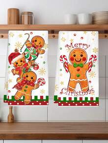 2pcs Christmas Gingerbread Man Hand Towels, Soft Absorbent Microfiber Cleaning Cloths, Suitable For Christmas Kitchen Decor (2026), Table Decor, Home Decor, Bathroom Decor, Housewarming Gift, New Year Gift (2027) - Multicolor - View 2