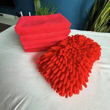 6pcs Set Of Extra Thick Extra Large Chenille Car Wash Sponges And Towels, Includes 1 Cleaning Sponge With Glove And 5 Soft Super Absorbent Microfiber Towels - Super Absorbent, Scratch-Free And Reusable - For Car, Home And Kitchen