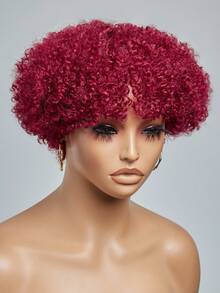 HJ WEAVE BEAUTY Perruques coupe Pixie bordeaux #99J, cheveux humains brésiliens courts, coupe au carré, pour femmes, perruque entièrement bouclée, densité 180 % - S99J - Voir 9