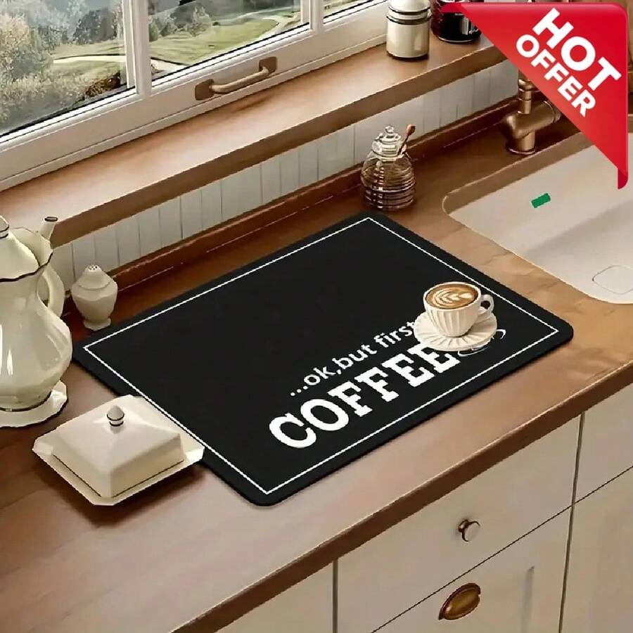 This Coffee Machine Pad Is Made Of High-Density Diatomaceous Earth Material, Featuring Wear-Resistant, Non-Fading, Waterproof And Easy-To-Clean Properties. The Bottom Has Been Upgraded To Rubber Material, Enhancing The Friction. - Black - View 1