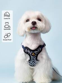 PETSIN Chinese Style Traditional Arabesque Patterned Adjustable Chest/Back Pet Harness Leash For Medium & Small Dogs, Suitable For Poodle, Teddy, Chihuahua