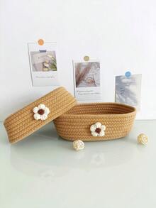 1/2 Giỏ đựng đồ hoạt hình dễ thương, Giỏ đựng đồ để bàn đan bằng dây thừng thủ công cho phòng trẻ em, lối vào, bàn trà, đồ trang trí nhà cửa - Màu Khaki - Xem 11