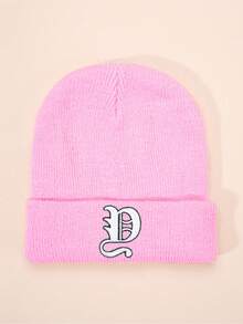 1 件哥特式 26 个英文字母刺绣儿童针织帽，男孩女孩户外休闲冬季保暖寒冷天气帽，适合日常穿着和服装 - 粉色 - 查看 33
