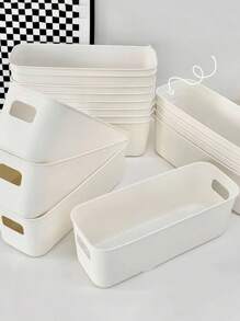 5个装-日式桌面抽屉式收纳盒 分类杂物 梳妆台收纳 隔层塑料磨砂 厨房收纳 手机壳收纳盒 分离魔术工具 衣柜收纳抽屉 桌面长条整理篮 窄长型收纳盒 - 白色 - 查看 2